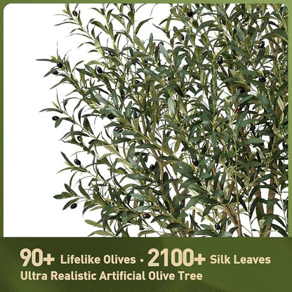 Olive Tree Artificial Indoor 7ft - UV Resistant Large Fake Plants - Realistic Faux Olive Tree in Pot - Tall Artificial Plants Outdoor for Home, Patio, Living Room, Office Decor,VN138