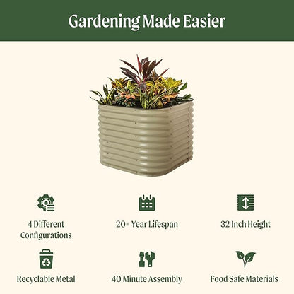 32" Extra Tall Raised Garden Bed Kits, 3.5 x 3.5 x 2.7ft Raised Planter Box Outdoor, 2 x 5 x 2.7ft Deep Root 4 in 1 Modular Metal Raised Beds for Gardening Vegetables Flowers Fruits - British Green