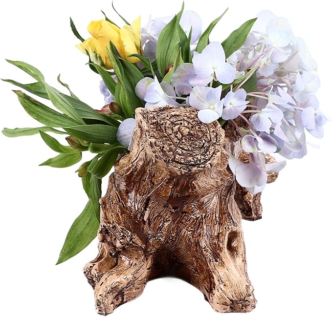 Artificial Driftwood Planter - Sculpted Succulent Planter, Vintage Tree Root Stump Log Style Flower Pot for Home Garden Decoration