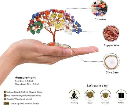 Chakra Tree - Seven Chakra Tree - Crystal Bonsai Tree - GoodLluck Money Tree - Stones and Crystals - Chakra Tree of Life - Feng Shui Decor - Office Desk Decor - Crystal Gifts