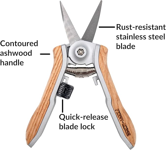 Ferry-Morse Hand Tool Wood Handle Pruning Garden Snips, Garden Shears, Snips for Gardening, Flower scissors Florist clippers, Hand Held Pruners for Gardening Heavy Duty, Pruning shears for garden
