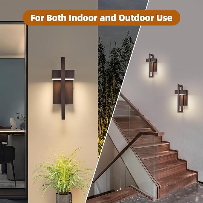 tewei 16.5'' Modern LED Outdoor Wall Sconce, Integrated LED Outdoor Light Fixtures Wall Mount Exterior Lights, Brown Front Porch Outside Lighting for House, Backyard, Warm White 3000K, 1 Pack