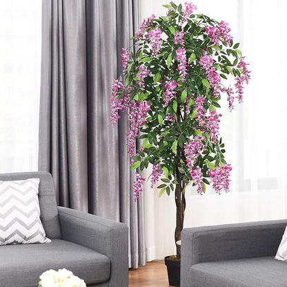 Goplus 6FT Ficus Artificial Tree, 2 Pack Fake Wisteria Tree in Nursery Pot, Greenery Faux Floor Plant, Tall Artificial Plants for Indoor Outdoor Bedroom Living Room Decor