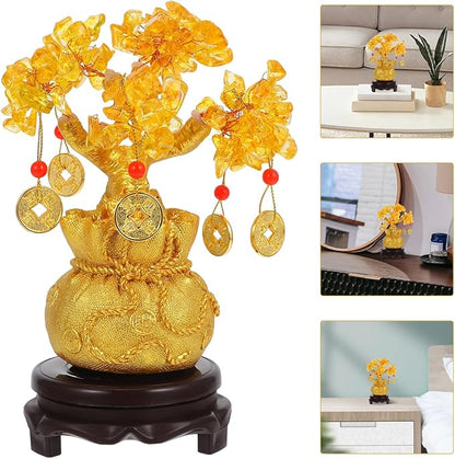 Didiseaon Crystal Money Tree: Feng Shui Ornaments Chinese Money Crystal Bonsai Tree Indoor for Wealth and Luck, Home Decoration with Coins Base and Knot Amulet
