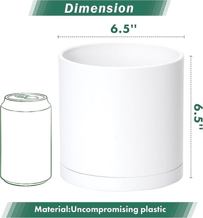 D'vine Dev 4 Pack 6.5 Inch Modern Plastic Plant Pots, Small Garden Planters for Plant with Drainage Holes and Saucers, White Color, 74-Z-L-2