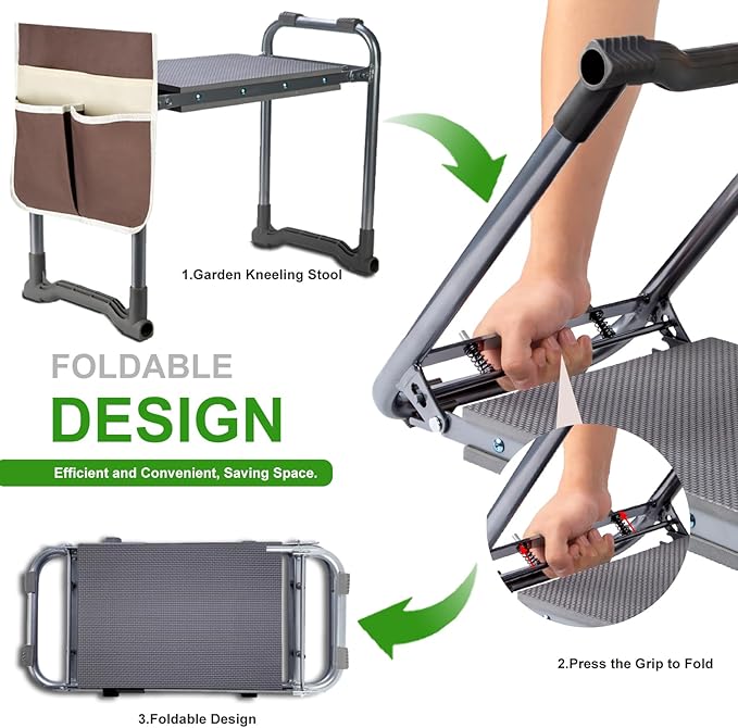 Garden Kneeler Folding garden stool Seat with EVA Foam Pad - Portable Foldable Gardening Bench Gift (Gray)
