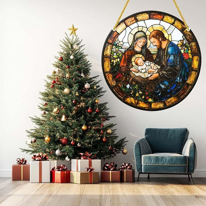 Acrylic Window Hanging Christmas Stained Panel Window Decoration for Outdoor Indoor Garden Yard Home Winter Decor 8 Inch