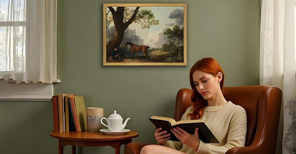 SAMHOU Framed Canvas Wall Art Vintage Decor, Classical Oil Painting Canvas Prints Champ fleuri Vintage Wall Art Brown Horse A 24" L x 16" W Floating