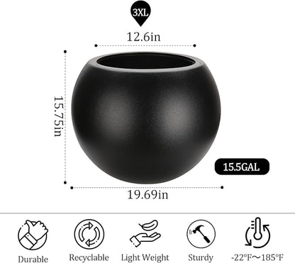 20”Dx16.1”H Large Plant Pot,Durable Plastic-Concrete Material Sphere Planter with Drainage Hole & Rubber Plug Weather Resistant,Modern Planters for Indoor Plants & Outdoor,(White, 12.6" Pot Opening)