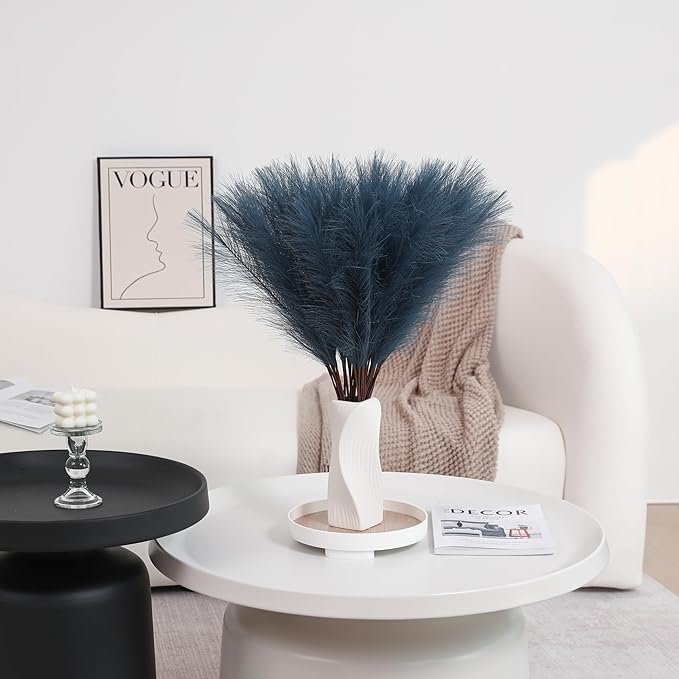 Blue Pampas Grass Decor - 30pcs 24 Inch Faux Pampas Grass Decor , Tall Pampas Grass for Floor Vase, Table Centerpieces, Wedding, Party and Blue Living Room Decor (Blue)