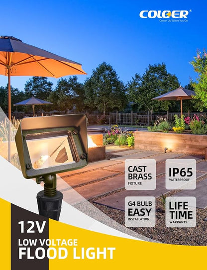COLOER Brass Rectangular Flood Lights 6-Pack Without Blub, 12V Low Voltage Landscape Floodlights for Outside, Outdoor Wall Lights Illuminating Signs, Walls and Plant Material