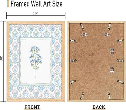 CHMMART 3 Piece Pastel Wildflower Framed Wall Art Nursery Floral Canvas Art Prints Pink Blue Botanical Pictures Wall Decor Boho Flower Painting Artwork for Bedroom Bathroom 16x20in