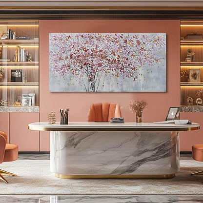 CHUDANHAO Gold and Pink Canvas Wall Decor Botanical Prints Floral Wall Art Line Painting for Living Room Tree Scenery Picture for Home Hotel 29x58 Inch