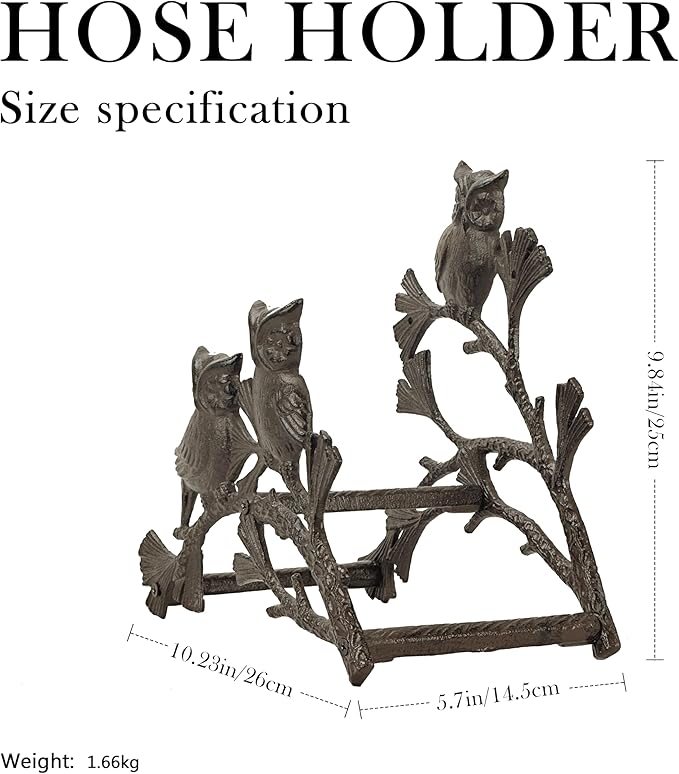Owl Hose Holder Wall Mount – Decorative Cast Iron Garden Hose Hanger for Outside Wall, Heavy Duty Vintage Hose Reel for Patio, Yard, or Villa (9.84"x10.23"x5.7")
