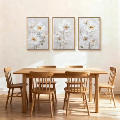 Aryroi Watercolor White Daisy Wildflower Framed Canvas Wall Art Set,Modern Natural Beige Floral Wall Decor,Minimalist Dreamy Flower Botanical Artwork For Living Room, Bedroom,Farmhouse-24 x36 x3