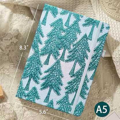 ipoul Embroidered Journal, Pretty Notebook, A5, Hardcover, Lay Flat, Ruled Paper, Personal Journal for Women, Christmas Pine Tree, Evergreen, Cute