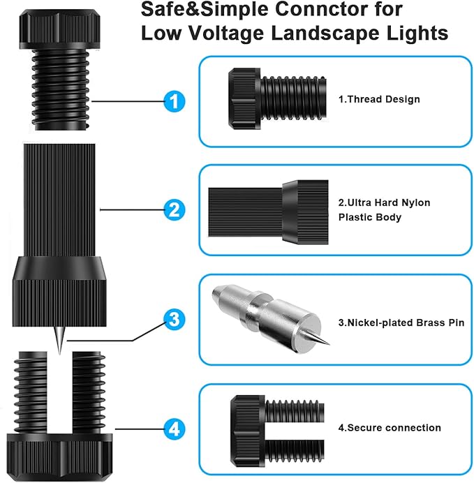 iCreating 22Pack Low Voltage Waterproof Replacement Landscape Light Cable Connector 12-20 Gauge Wire Connectors for Landscape Lighting Path Lights