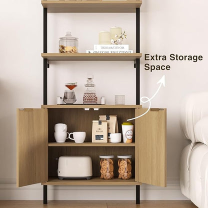 Set of 2 Ladder Bookshelf with Cabinet, 71" Tall Bookcase with Shelves & Storage, Fluted Ladder Shelf with Metal Frame, 6-Tier Display Rack for Living/Bedroom, Home & Office, Natural & Black