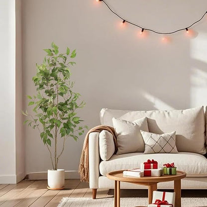 Artificial Fake Ficus Tree 5FT Tall 1Pack with White Planter & Free Moss, Artificial Plants Indoor, Artificial Trees for Home Decor Indoor, Faux Ficus Tree