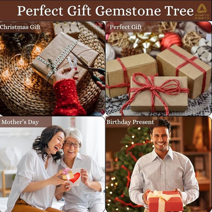 Crystal Tree Set of 12 Unique Birthday Gifts for Women, Sister, Mom, Home Office Decor, Shelf Desk Decoration for Positive Energy, Bring Good Luck, Money, Reiki Healing, Chakra Tree of Life Gift Sets