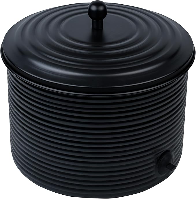 Garden Hose Holder Storage Pot with Lid Antique Ribbed | Water Hose Container Pot Outdoor or Indoor Use | Expandable Water Hose Hider Metal | Holds 125 ft Hose