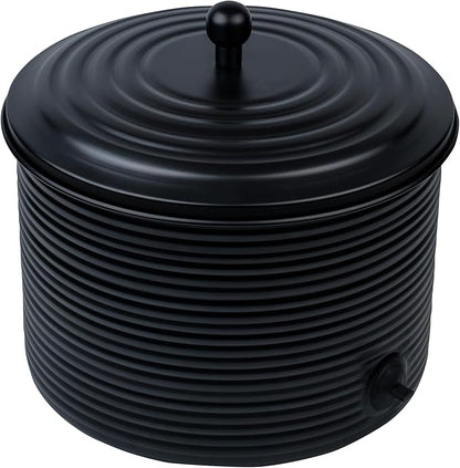Garden Hose Holder Storage Pot with Lid Antique Ribbed | Water Hose Container Pot Outdoor or Indoor Use | Expandable Water Hose Hider Metal | Holds 125 ft Hose