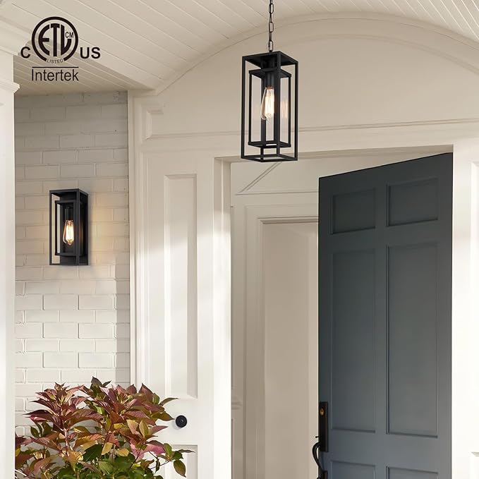 mirrea 14" Outdoor Pendant Lights for Front Porch Hanging Lamps for House Outside Lighting Fixture for Patio Exterior Chandelier for Entryway Ceiling Lanterns for Gazebo