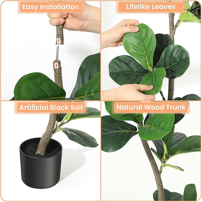 Artificial Fiddle Leaf Fig Tree, 6ft Fake Plants with Black Nursery Planter, Artificial Trees for Home Decor Indoor