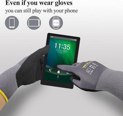 Work Gloves MicroFoam Nitrile Coated-12 Pairs,Seamless Knit Nylon&Spandex Gloves,Grey Work gloves