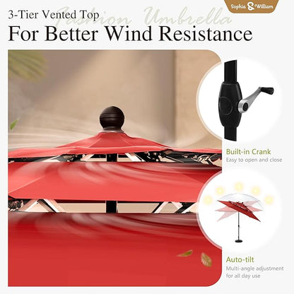 Sophia & William Outdoor Dining Set with Umbrella 6 Piece Patio Set for 4 with 10ft Patio Red Umbrella, 4 x Swivel Patio Chairs, 1 Square Table for Lawn Garden