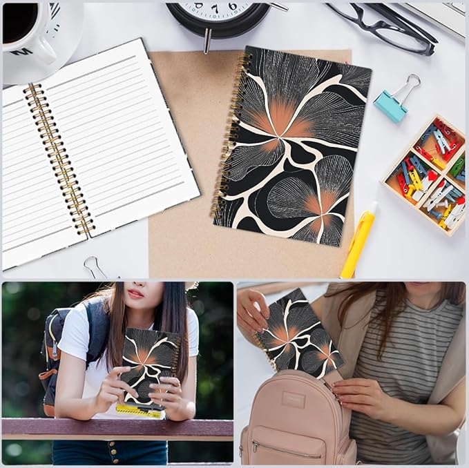 Boho Abstract Flower Spiral Notebook, Bohemian Floral Journal Notebook, Flower Aesthetic Journaling Notebooks for Women, Boho Abstract Office School Supplies Gifts, 5.5x8.3 Inch