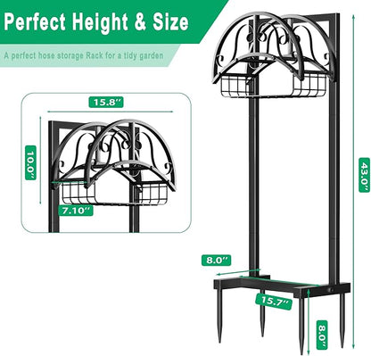 Garden Hose Holder Freestanding, Water Hose Holder Hose Hanger Heavy Duty Metal Hose Stand Holds 160-feet Hose, Outdoor Hose Organizer Sturdy Garden Hose Storage Rack for Outside