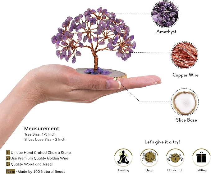 NARIBABU Amethyst Crystal Tree - Artificial Bonsai Tree - Purple Stone - Housewarming Gifts for Women - Money Tree Plant - Crystal Decor - Feng Shui Crystals and Stones - Tree of Life Gifts