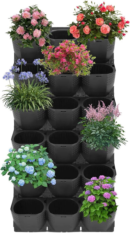 Wall-Mounted Flower Pot Holder for Indoor Outdoor Use on Balcony, Patio, Garden (36-Slot Black)