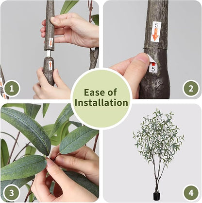6.89ft Aritificial Eucalyptus Trees for Indoor Home Decorations, Tall Faux Eucalypt Trees with Lifelike Leaves for Outdoor Decor, Nearly Natural Fake Floor Plants for Living Room Office