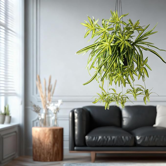 2 Pcs Artificial Spider Hanging Plant Artificial Bracketplant Chlorophytum Fake Greenery for Outdoor Porch Patio Window Shelf Office Garden Home Decor (Green)