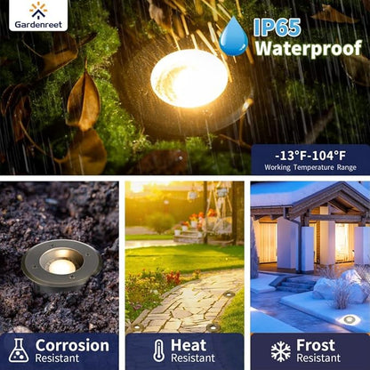 Gardenreet Landscape Well Lights Outdoor - Brass Low Voltage Weatherproof In Ground Lighting, LED 12V Directional Fixture, Antique Bronze for Pathway Floor Wall with 2700K Warm White MR16 Bulb