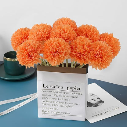 12 Pcs Artificial Chrysanthemums Fall Flowers Silk Orange Marigolds Flowers Fake Mums Flower for Autumn Dia de Los Muertos Diwali Day of The Dead Home Decor (12, Orange)