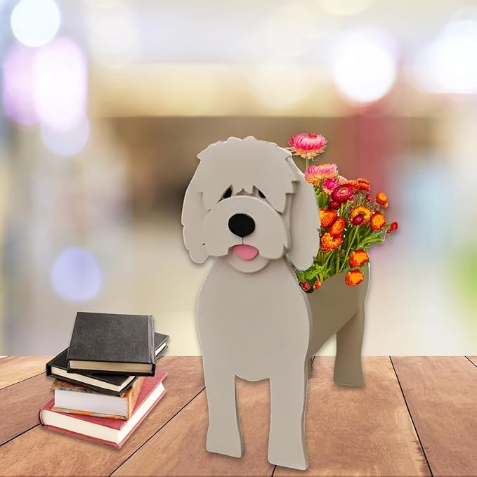 Golden Doodle Dog Planter Plant Pots,Cute Large Dog Flower Planter,Gifts for Pet Lovers,Unique Animal Plant Pots,Office,Indoor Outdoor Garden Decor(9.84 * 9.06 * 17in)