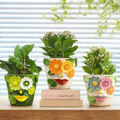 GUGUGO Abstract Face Flower Planters Colorful Unique Rainbow Head Planter with Drainage, Cute Flower Plant pot for Indoor Plants, Eclectic Succulent Gardening Pot for Home Décor (Orange&Yellow, 5Inch)