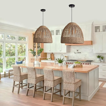 18.9" Costoal Pendant Light Fixture 3-Lights Farmhouse Rattan Chandelier Boho Hand Woven Wicker Hanging Light Fixture for Kitchen Island Living Room Bedroom Dining Room Foyer Restaurant