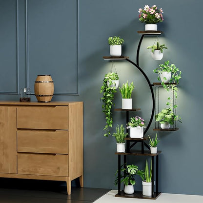 Plant Stand Indoor with Grow Lights, 8 Tiered Corner Plant Shelf, 63" Tall Plant Hanger Indoor for Multiple Plants, Metal Plant Flower Holder, Plant Rack for Display, Patio, Home Decor
