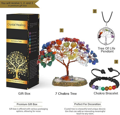 Chakra Tree - Seven Chakra Tree - Crystal Bonsai Tree - GoodLluck Money Tree - Stones and Crystals - Chakra Tree of Life - Feng Shui Decor - Office Desk Decor - Crystal Gifts