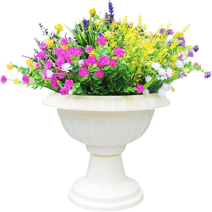 12 Outdoor Artificial Flower Pieces, Bulk Fake Plastic Plants for Porch, Window, Home & Wedding Decoration in Fall and Summer, Ideal for Hanging Planters (Eucalyptus Flowers)