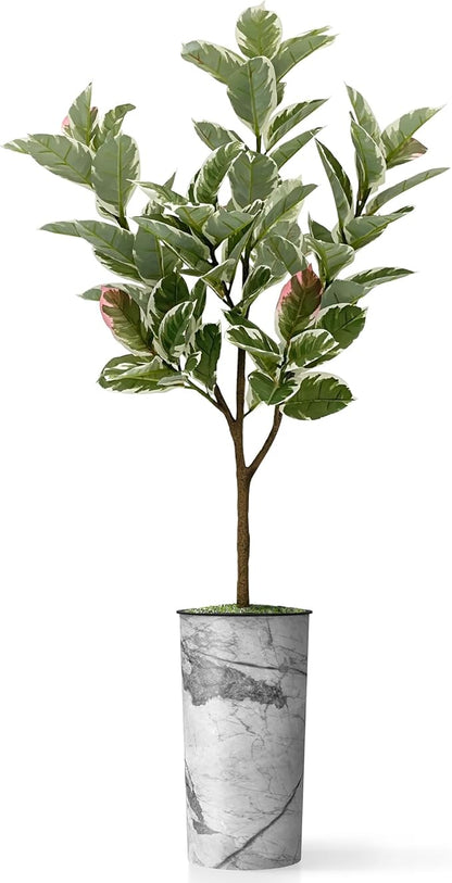 Artificial Tree in Gray Marble Effect Planter, Fake Rubber Silk Tree for Indoor and Outdoor Home Decoration - 70" Overall Tall (Plant Pot Plus Tree)