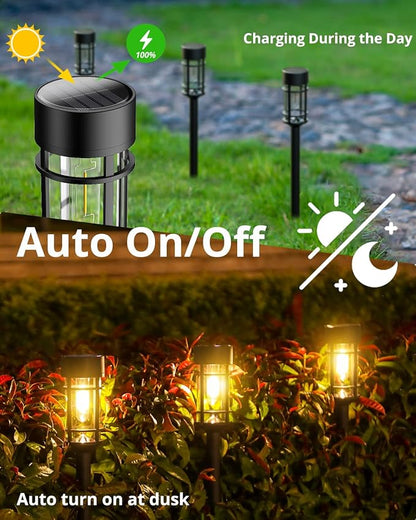 Solar Lights Outdoor Waterproof, 8 Pack Solar Pathway Lights with Metal & Glass, Auto On/Off, Long-Lasting Design for Yard, Landscape, Walkway Garden Decor