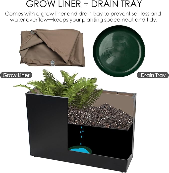 Kozyard 40”Lx12”Wx30”H Metal Planter Tall Rectangular Planter Durable All-Weather with Drainage Holes Removable Grow Liner Modern Décor for Indoor Outdoor Plants Flowers Shrubs