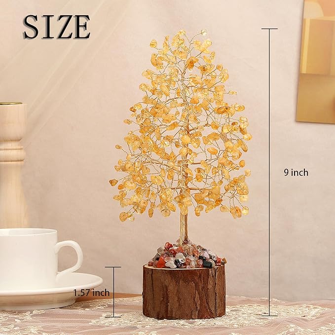 DUQGUHO Citrine Crystal Tree Positive Energy Tree of Life Yellow Ornaments Spiritual Gifts for Women House Warming Gifts New Home Wedding Gifts Crystal Ornament Home Decor