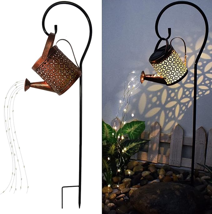 Christmas Birthday Gifts for Mom Grandma Women,Solar Lanterns Outdoor Waterproof,Metal Watering Can Garden Decor,Hanging Solar Path Lights Yard Art,Outside Gardening Patio Decorations,with Hook,Large