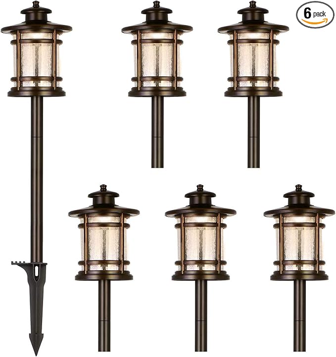 hykolity Low Voltage ORB LED Landscape Path Light W/ Crackled Shade, 3.4W 155LM 12V Wired Outdoor LED Walkway Light, Die-cast Aluminum Construction, 30-Watt Equivalent, 15-Year Lifespan-6Pack